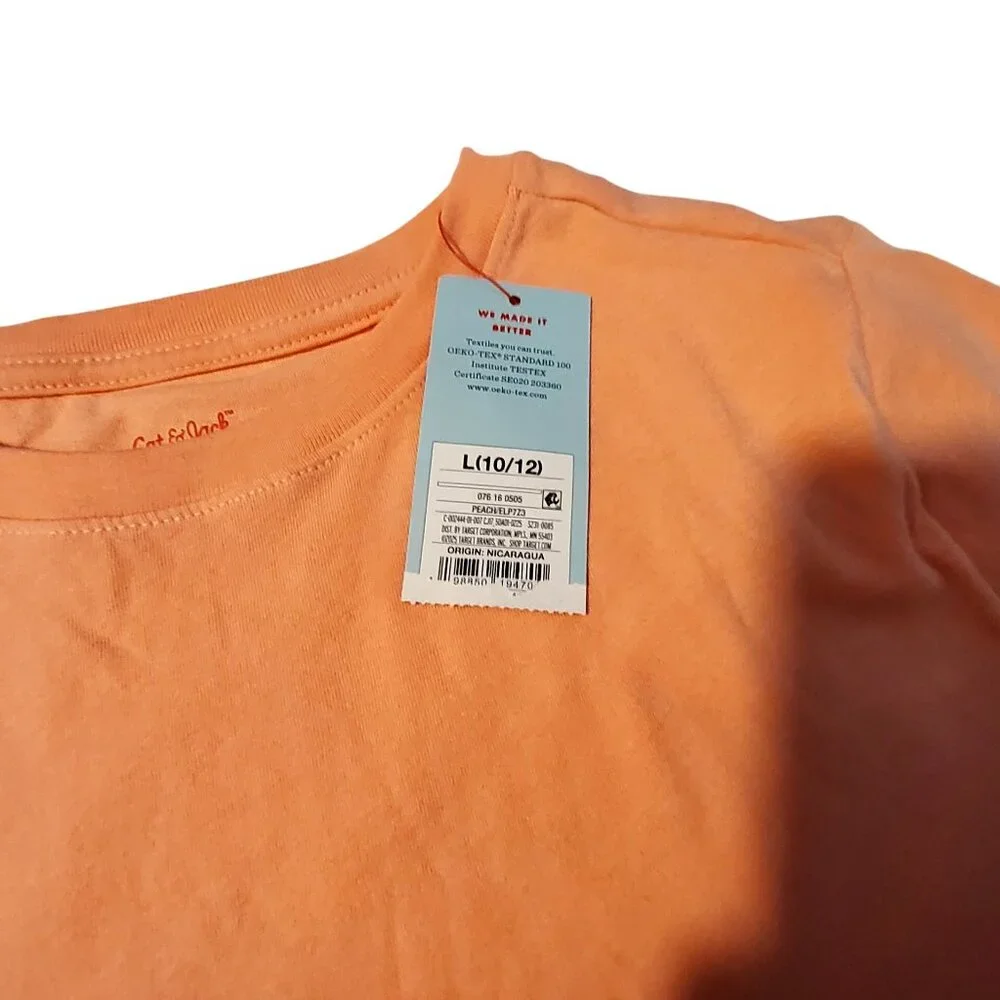 Cat & Jack Orange Graphic T-Shirt L(10/12) Cotton Crewneck design classic fit
